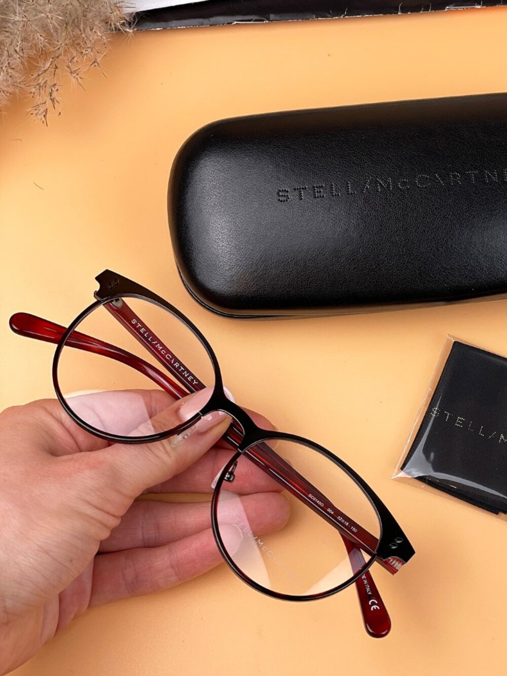 STELLA MCCARTNEY SC0145O 004 RUTHENIUM HAVANA BURGUNDY OVAL EYEGLASSES